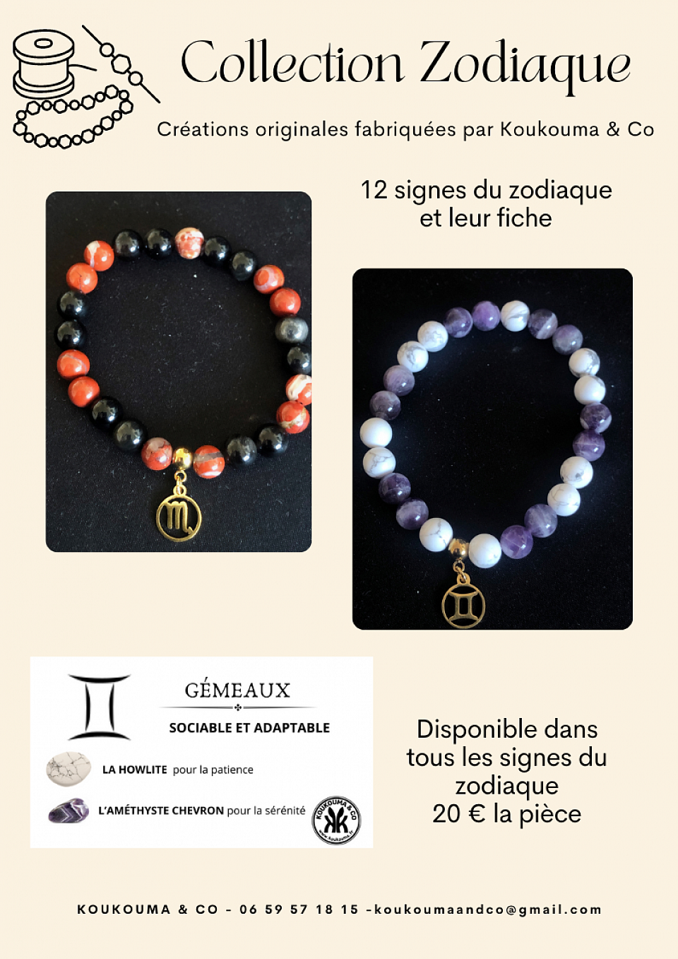 20€ le bracelet dans sa boite kraft avec sa fiche descriptive